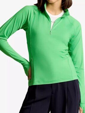 NWT RLX Ralph Lauren Green Performance Quarter-Zip Stretch Jersey Top. Size S